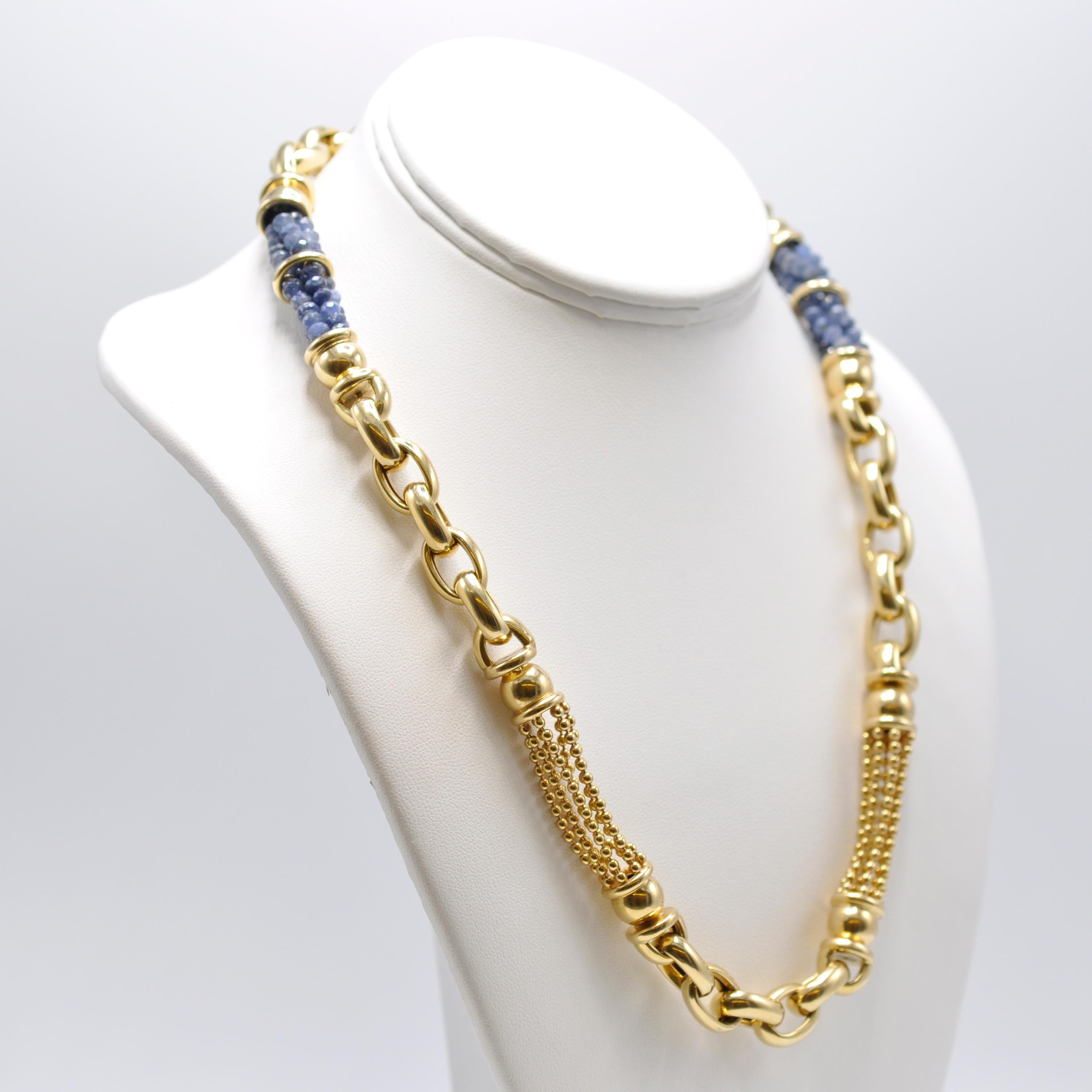 Yellow Gold Sapphire Chain Necklace In Good Condition In Dallas, TX