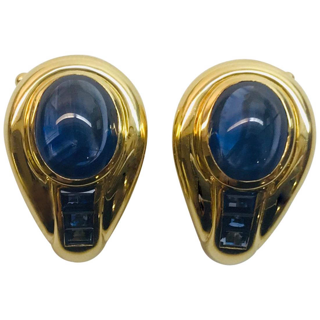 Yellow Gold Sapphire Clip Earrings For Sale