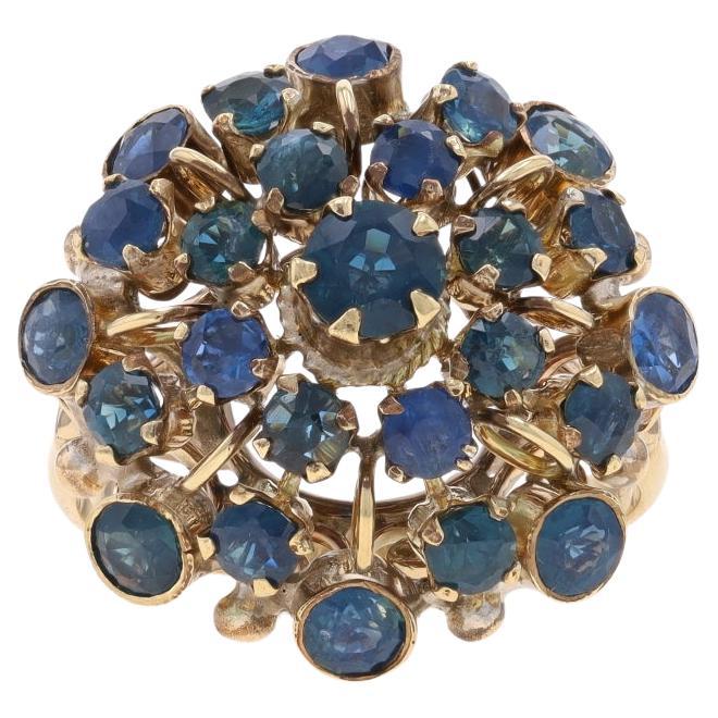 Yellow Gold Sapphire Cluster Cocktail Halo Ring - 10k Round 3.65ctw Floral