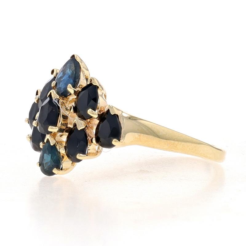 Yellow Gold Sapphire Cluster Cocktail Ring - 10k Pear 2.90ctw In Excellent Condition For Sale In Greensboro, NC