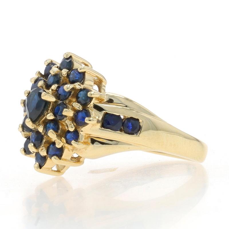 Round Cut Yellow Gold Sapphire Cluster Cocktail Ring - 14k Pear & Round 1.53ctw Halo For Sale