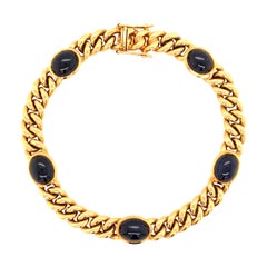 Yellow Gold Sapphire Curb Chain Bracelet