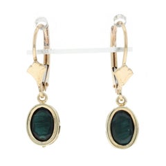 Yellow Gold Sapphire Dangle Earrings - 10k Oval 1.46ctw Pierced