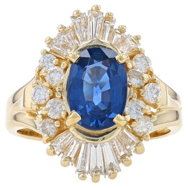 Anillo Halo Bailarina Zafiro y Diamante Oro Amarillo - 14k Oval 3.43ctw en venta