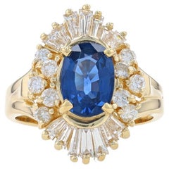 Anillo Halo Bailarina Zafiro y Diamante Oro Amarillo - 14k Oval 3.43ctw