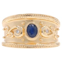 Yellow Gold Sapphire Diamond Band - 14k Oval .36ctw Rope Ring