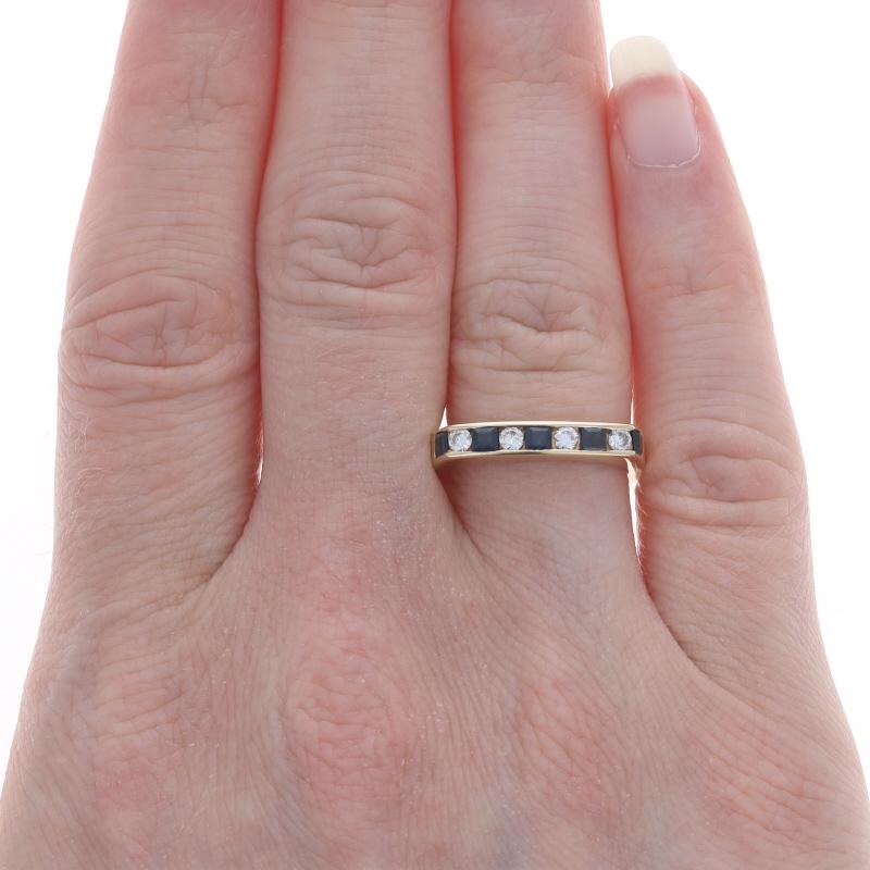 Square Cut Yellow Gold Sapphire Diamond Band - 14k Square .58ctw Euro Shank Ring Sz 6 1/2 For Sale