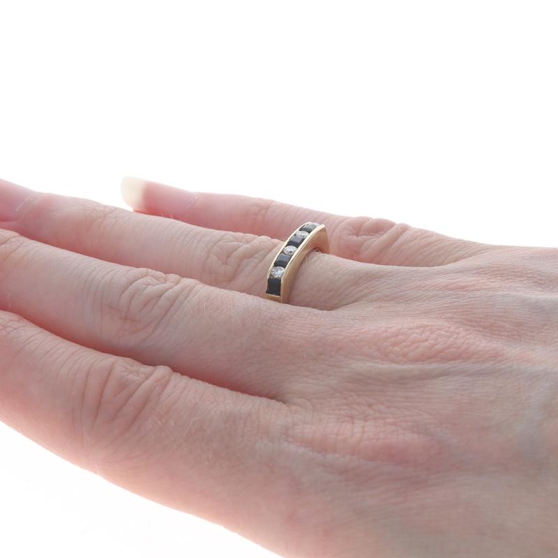Women's Yellow Gold Sapphire Diamond Band - 14k Square .58ctw Euro Shank Ring Sz 6 1/2 For Sale
