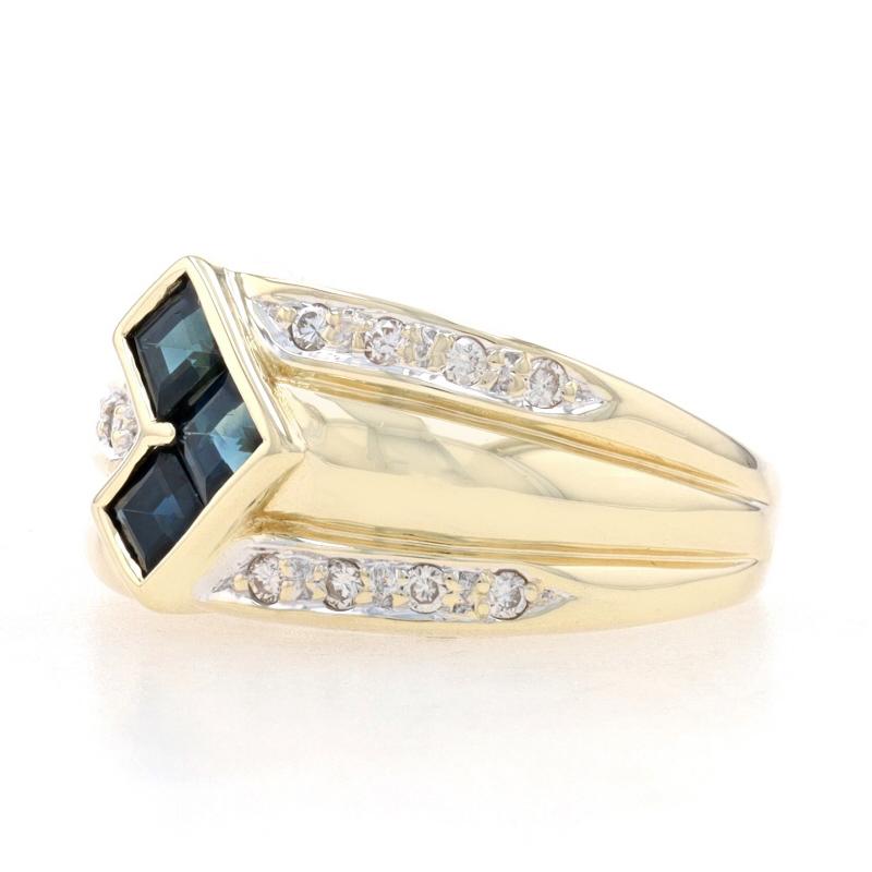 Square Cut Yellow Gold Sapphire & Diamond Band - 14k Square .78ctw Chevron V Arrow Ring For Sale