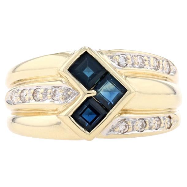 Yellow Gold Sapphire & Diamond Band - 14k Square .78ctw Chevron V Arrow Ring For Sale