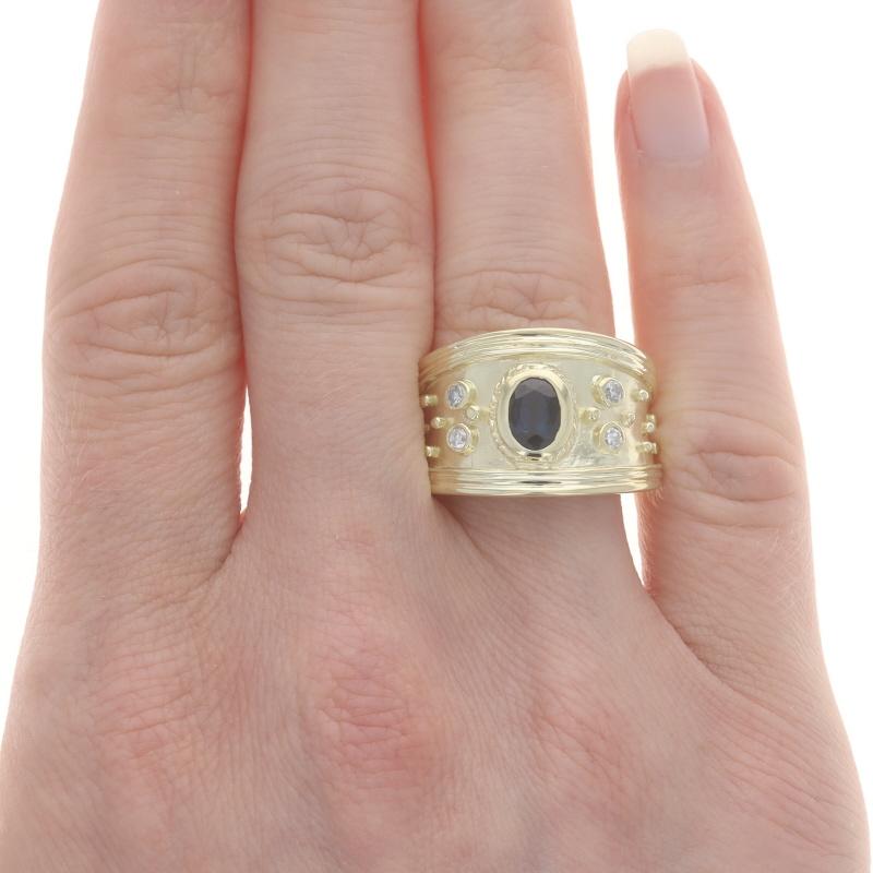 Oval Cut Yellow Gold Sapphire & Diamond Band - 18k Oval 1.25ctw Ring Sz 6 3/4 For Sale