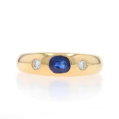 Yellow Gold Sapphire Diamond Band - 18k Oval .90ctw Three-Stone Ring