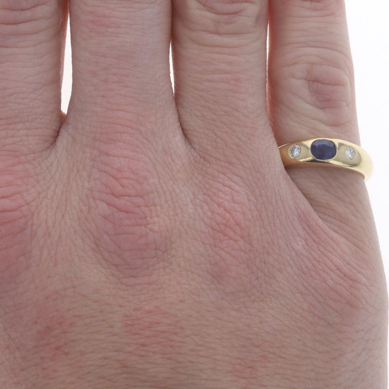 Oval Cut Yellow Gold Sapphire Diamond Band - 18k Oval .90ctw Three-Stone Ring For Sale