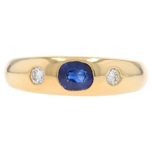 Yellow Gold Sapphire Diamond Band - 18k Oval .90ctw Three-Stone Ring For Sale