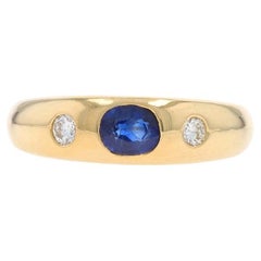 Yellow Gold Sapphire Diamond Band - 18k Oval .90ctw Three-Stone Ring