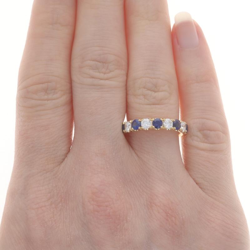 French Cut Yellow Gold Sapphire Diamond Band - 18k Rd 1.37ctw French Set Stack Wedding Ring