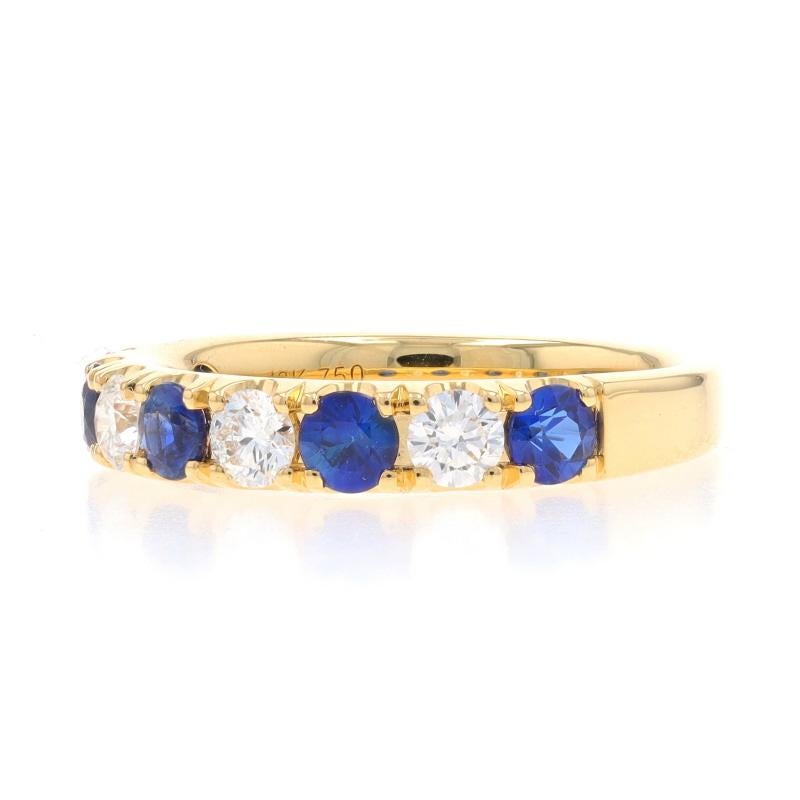 Yellow Gold Sapphire Diamond Band - 18k Rd 1.37ctw French Set Stack Wedding Ring In New Condition In Greensboro, NC
