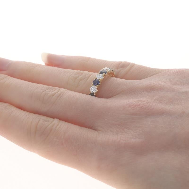 Women's Yellow Gold Sapphire Diamond Band - 18k Rd 1.37ctw French Set Stack Wedding Ring