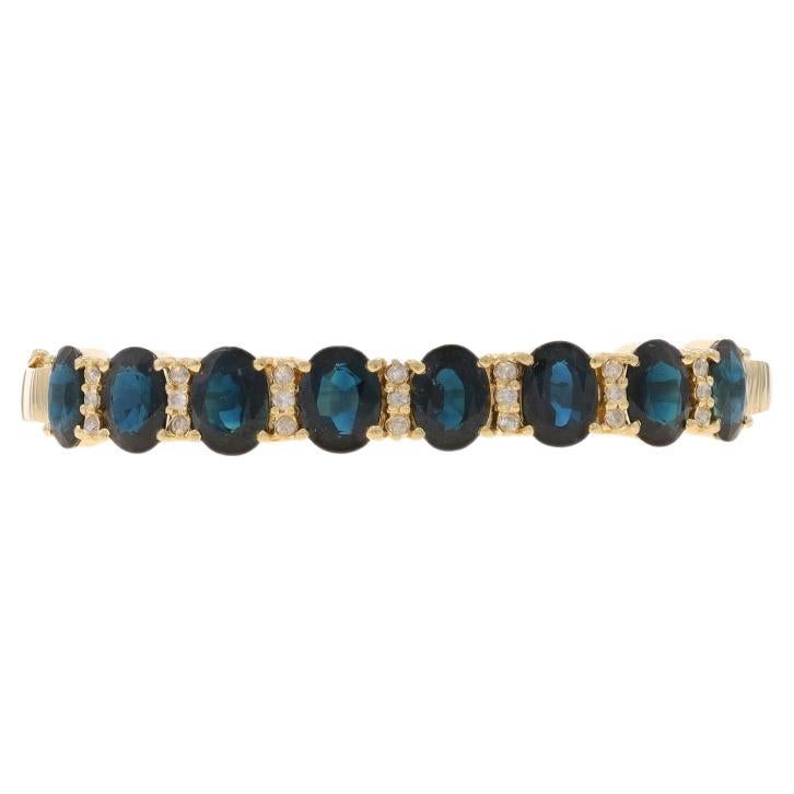 Yellow Gold Sapphire Diamond Bangle Bracelet 6 1/2" - 14k Oval 12.71ctw