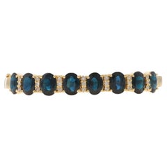 Bracelet jonc ovale en or jaune avec saphirs et diamants 6 1/2" - 14k 12,71 ctw