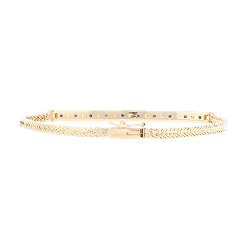 Yellow Gold Sapphire and Diamond Bar Bracelet, 14 Karat Round Cut 1.25 Carat In Excellent Condition In Greensboro, NC