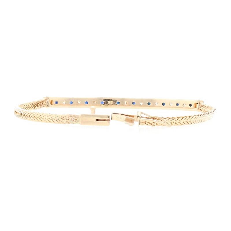 Women's Yellow Gold Sapphire and Diamond Bar Bracelet, 14 Karat Round Cut 1.25 Carat