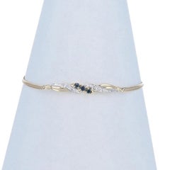Yellow Gold Sapphire Diamond Bar Bracelet 7" - 14k Round .24ctw