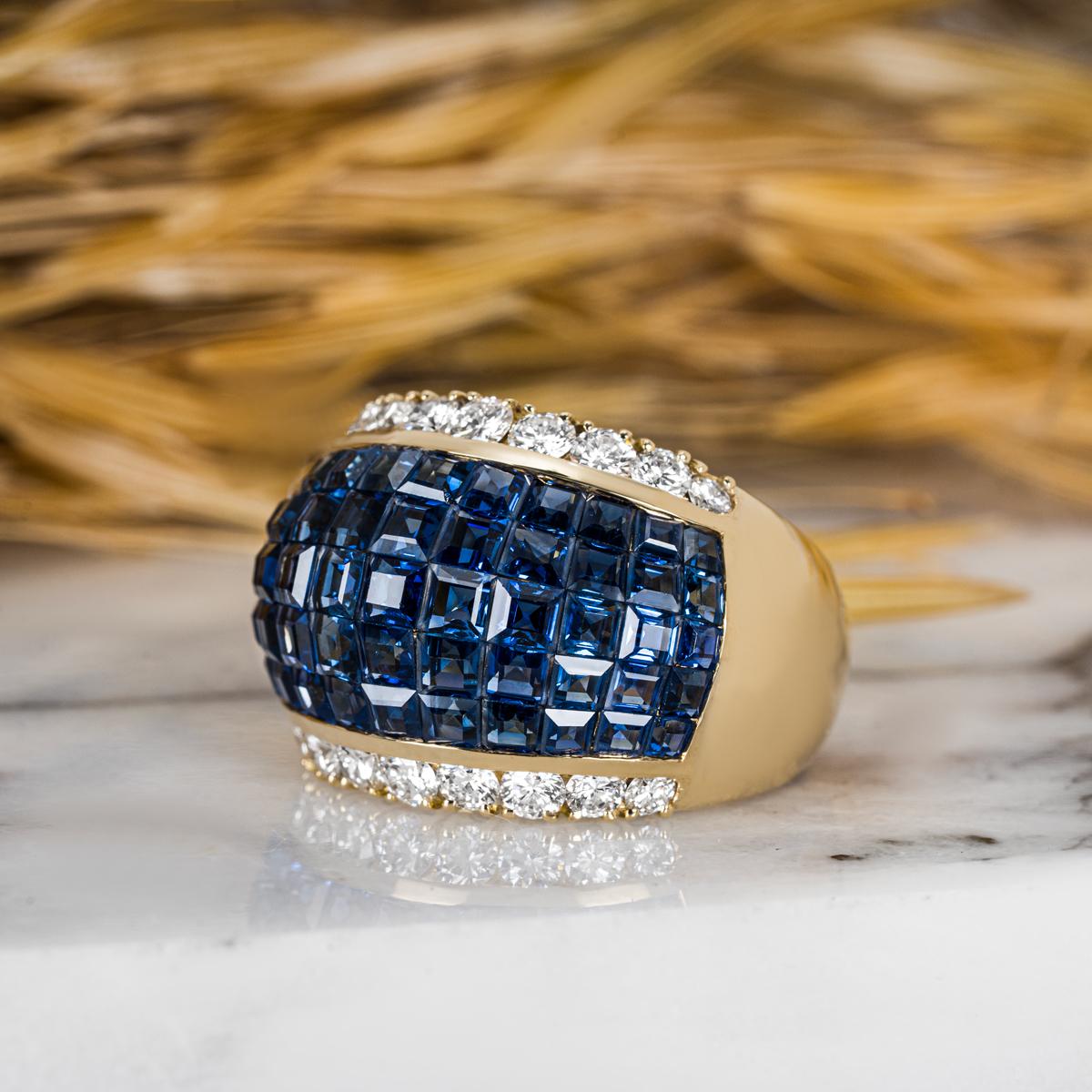 Yellow Gold Sapphire & Diamond Bombe Ring 1