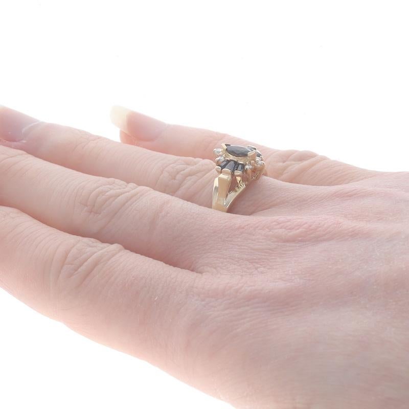 Gelbgold Saphir & Diamant Schleife Ring - 10k Marquise & spitz zulaufendes Baguette .73ctw Damen im Angebot