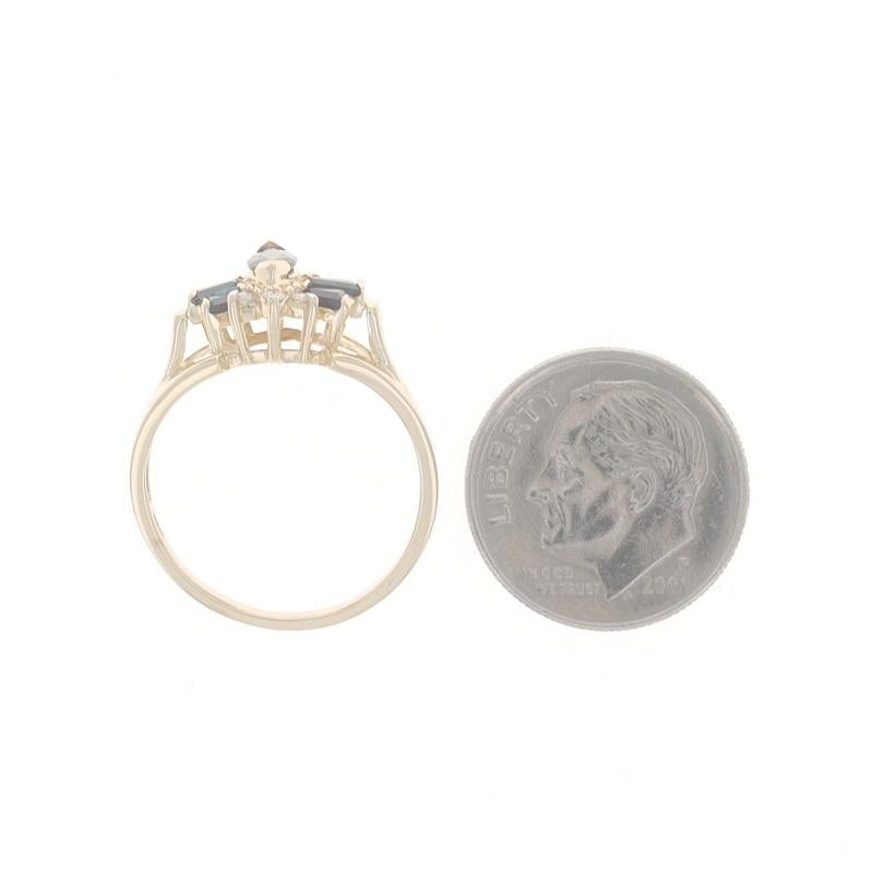 Gelbgold Saphir & Diamant Schleife Ring - 10k Marquise & spitz zulaufendes Baguette .73ctw im Angebot 1
