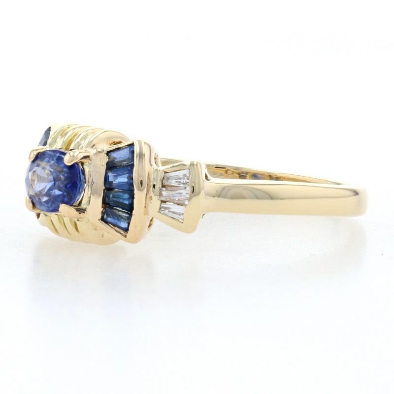 Yellow Gold Sapphire & Diamond Bow Ring - 18k Oval Cut .97ctw In Excellent Condition For Sale In Greensboro, NC