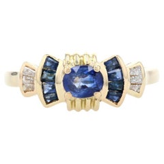 Yellow Gold Sapphire & Diamond Bow Ring - 18k Oval Cut .97ctw