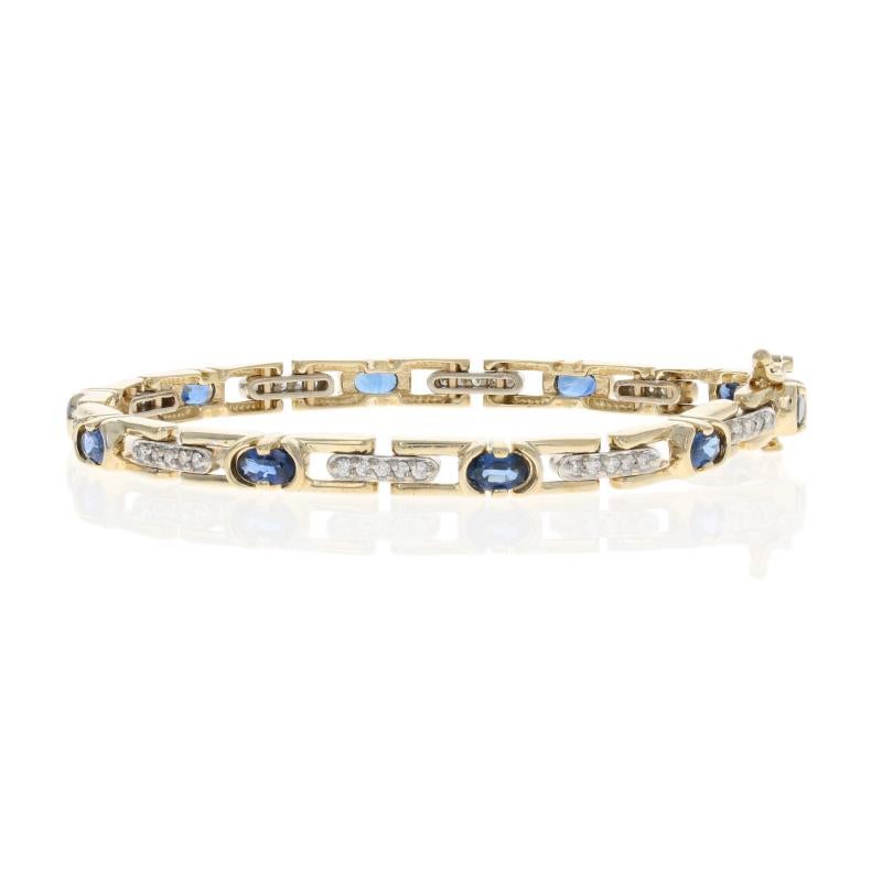 Yellow Gold Sapphire and Diamond Bracelet, 14 Karat Oval Cut 4.00 Carat Link In Excellent Condition In Greensboro, NC