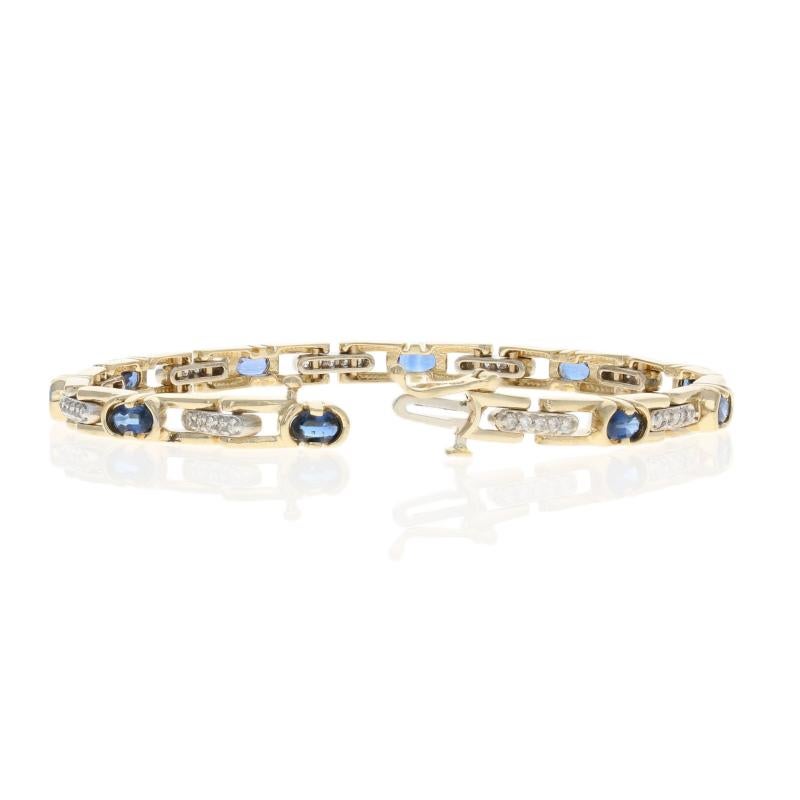 Yellow Gold Sapphire and Diamond Bracelet, 14 Karat Oval Cut 4.00 Carat Link 1