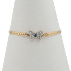 Yellow Gold Sapphire Diamond Butterfly Bracelet 7" - 14k Marquise .22ctw Nature