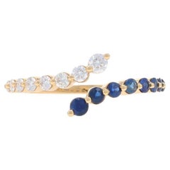 Yellow Gold Sapphire Diamond Bypass Band - 14k Round .56ctw Ring