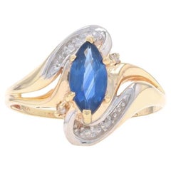Yellow Gold Sapphire Diamond Bypass Ring - 10k Marquise .60ct