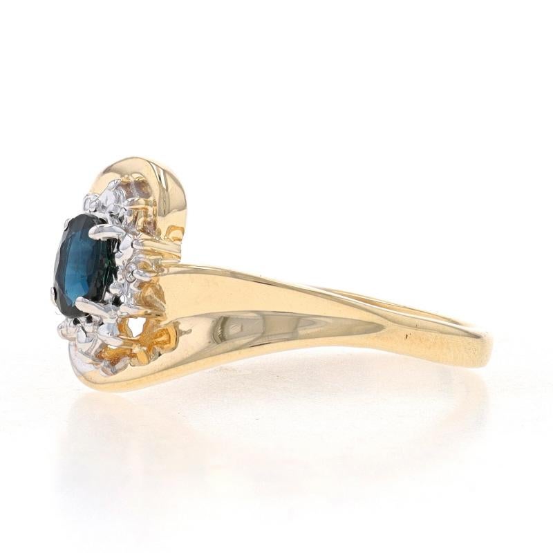 Oval Cut Yellow Gold Sapphire & Diamond Bypass Ring - 10k Oval .35ct Floral Halo-Inspired For Sale