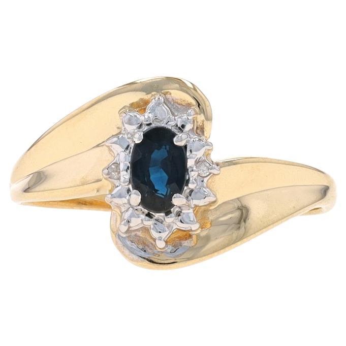 Yellow Gold Sapphire & Diamond Bypass Ring - 10k Oval .35ct Floral Halo-Inspired