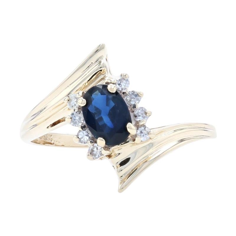 Yellow Gold Sapphire & Diamond Bypass Ring, 10k Oval Cut .82ctw
