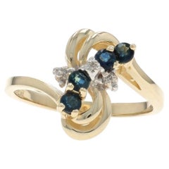 Yellow Gold Sapphire Diamond Bypass Ring - 10k Round .25ctw