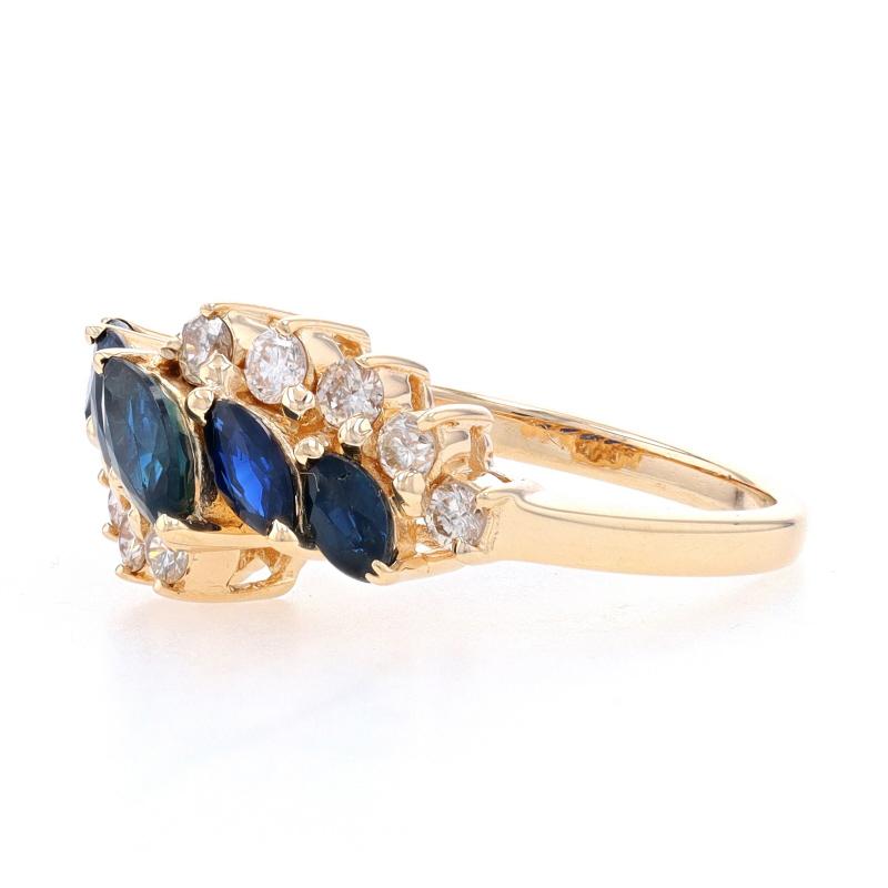 Marquise Cut Yellow Gold Sapphire & Diamond Bypass Ring - 14k Marquise 1.47ctw Five-Stone For Sale
