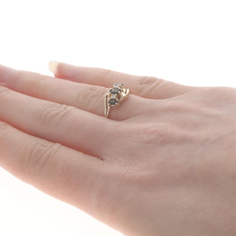 Yellow Gold Sapphire Diamond Bypass Ring - 14k Marquise .43ctw Three-Stone In Excellent Condition For Sale In Greensboro, NC