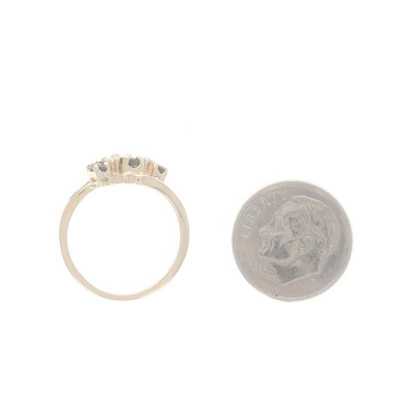 Women's Yellow Gold Sapphire Diamond Bypass Ring - 14k Marquise .43ctw Three-Stone For Sale