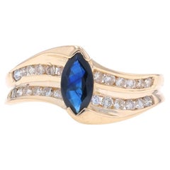 Yellow Gold Sapphire & Diamond Bypass Ring - 14k Marquise .66ctw