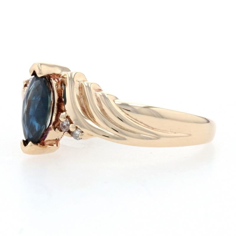 Gelbgold Saphir & Diamant Bypass-Ring, 14k Marquise-Schliff 0,81ctw gerippt (Marquiseschliff)