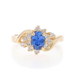 Yellow Gold Sapphire Diamond Bypass Ring - 14k Oval 1.10ctw