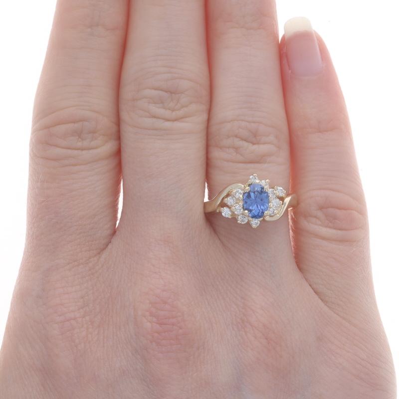 Oval Cut Yellow Gold Sapphire Diamond Bypass Ring - 14k Oval 1.10ctw For Sale