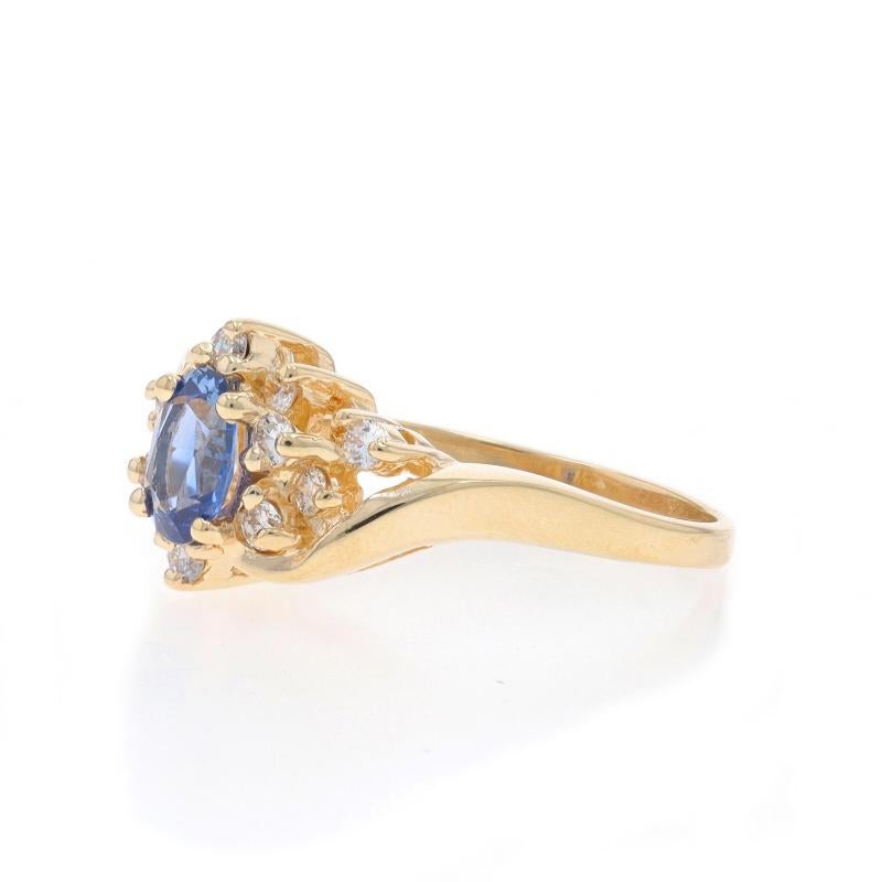 Yellow Gold Sapphire Diamond Bypass Ring - 14k Oval 1.10ctw In Excellent Condition For Sale In Greensboro, NC