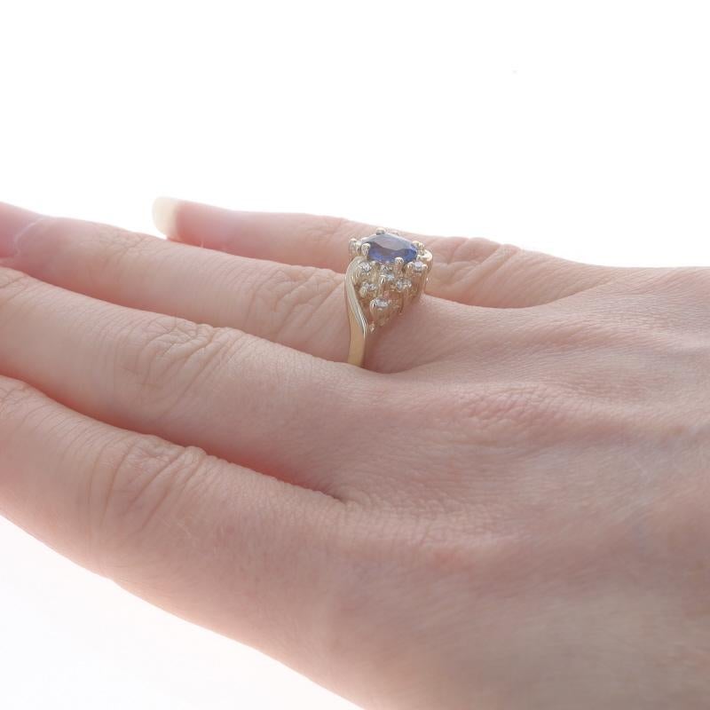 Women's Yellow Gold Sapphire Diamond Bypass Ring - 14k Oval 1.10ctw For Sale